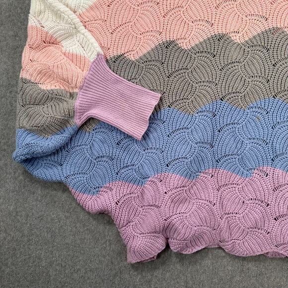 Chicsoul Scallop Edge Colorblock Open Knit Sweater Women's 1X Wide Neck Slouchy - Picture 2 of 9